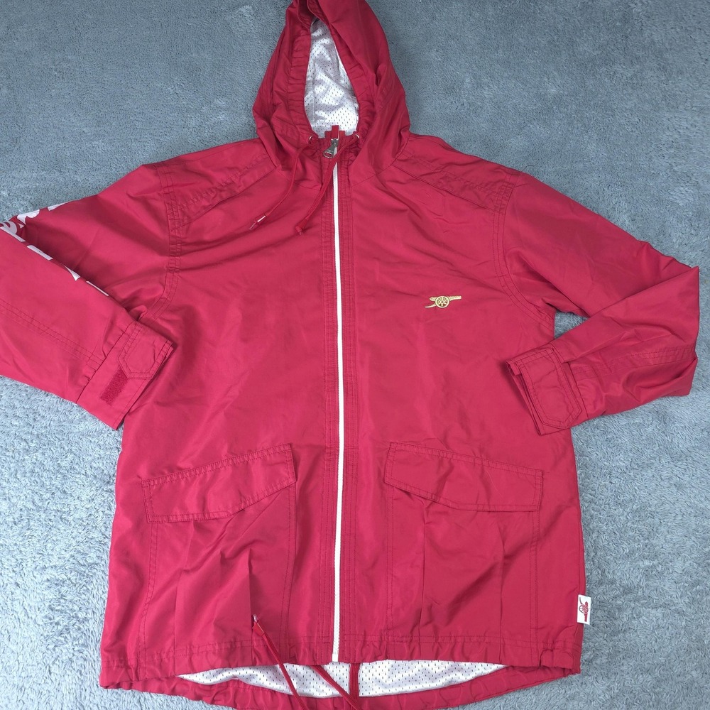 Arsenal Jacket Mens XS Red Soccer Hooded Full Zip Mesh Lined Windbreaker Coat